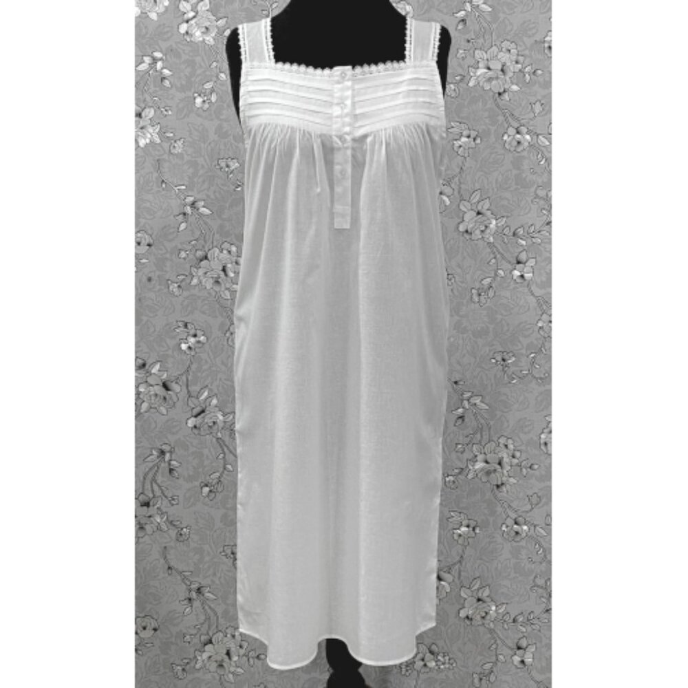 SoieRose 100% Cotton Victorian Sleeveless Button Front Pintuck Yoke Nightie-1207